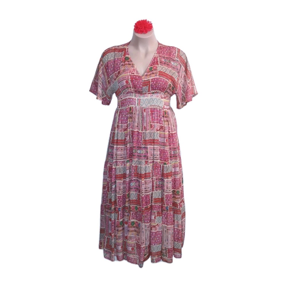 Entro Tiered Maxi Dress Large Sienna Women Boho Cottagecore Peasant Garden Tea
